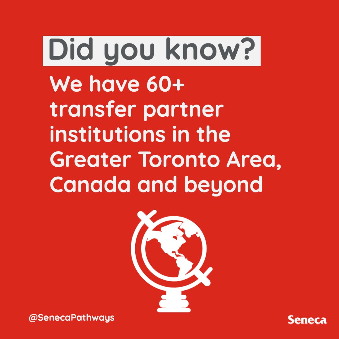 SenecaPoly's tweet image. #DYK that Seneca has 60+ transfer partner institutions in the Greater Toronto Area, Canada and beyond 🌎?

Our #AcademicPathways team is here to guide you every step of the way 🎓 

Learn more: senecacollege.ca/pathways/guide…

#SenecaPathways