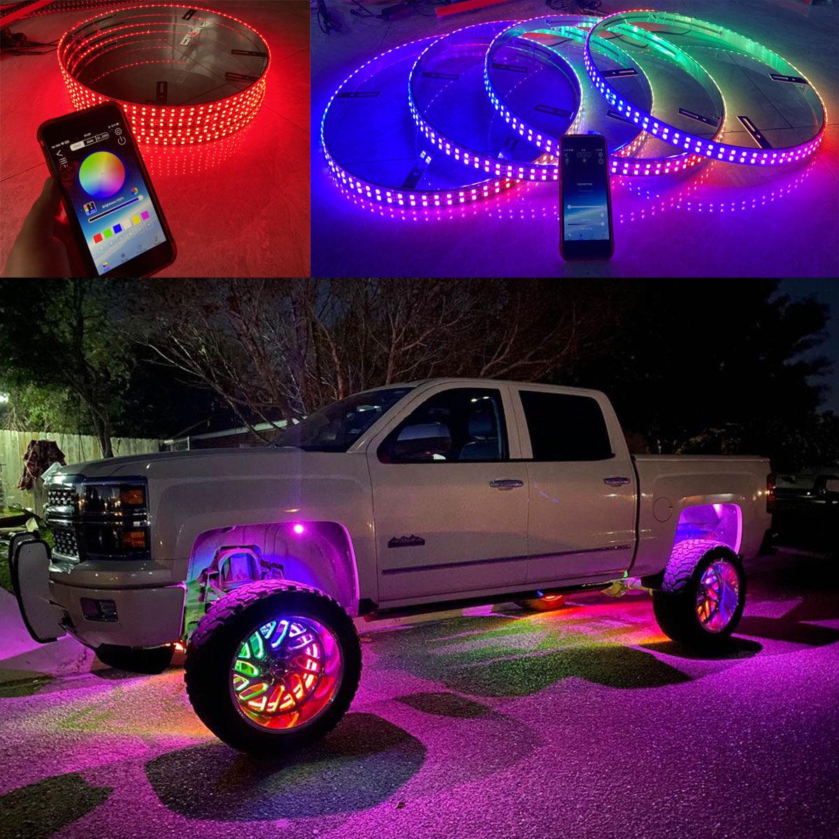 Sando Tech 15.5‘’ Pure White Dual Row Solid Color Solid Color Rim Light Up for Truck Vehical Offroad Led Wheel Ring Lights Tire Lights IP68 Waterproof Switch Ctrl 15.5 INCH Dual Row 