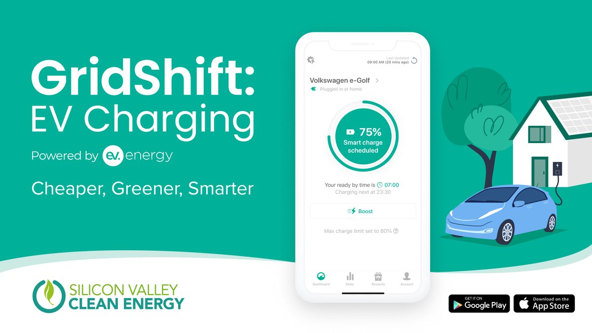 SVCleanEnergy's tweet photo. Want to save up to $100 per year on your at-home EV charging?

Use GridShift! Helping EV drivers automatically track and optimize their charging for cheaper and greener times.

Find out more at https://t.co/2q0cfMbOWR. https://t.co/d2W1HRo47m