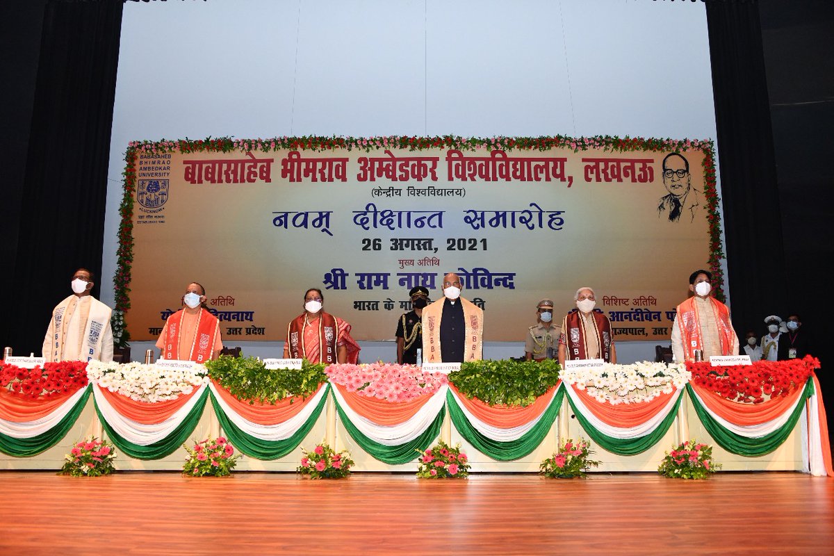 rashtrapatibhvn's tweet photo. President Ram Nath Kovind graced the 9th convocation of the Babasaheb Bhimrao Ambedkar University in Lucknow today. 

Details: https://t.co/b36oDviqn9 https://t.co/tsQ79WMjse