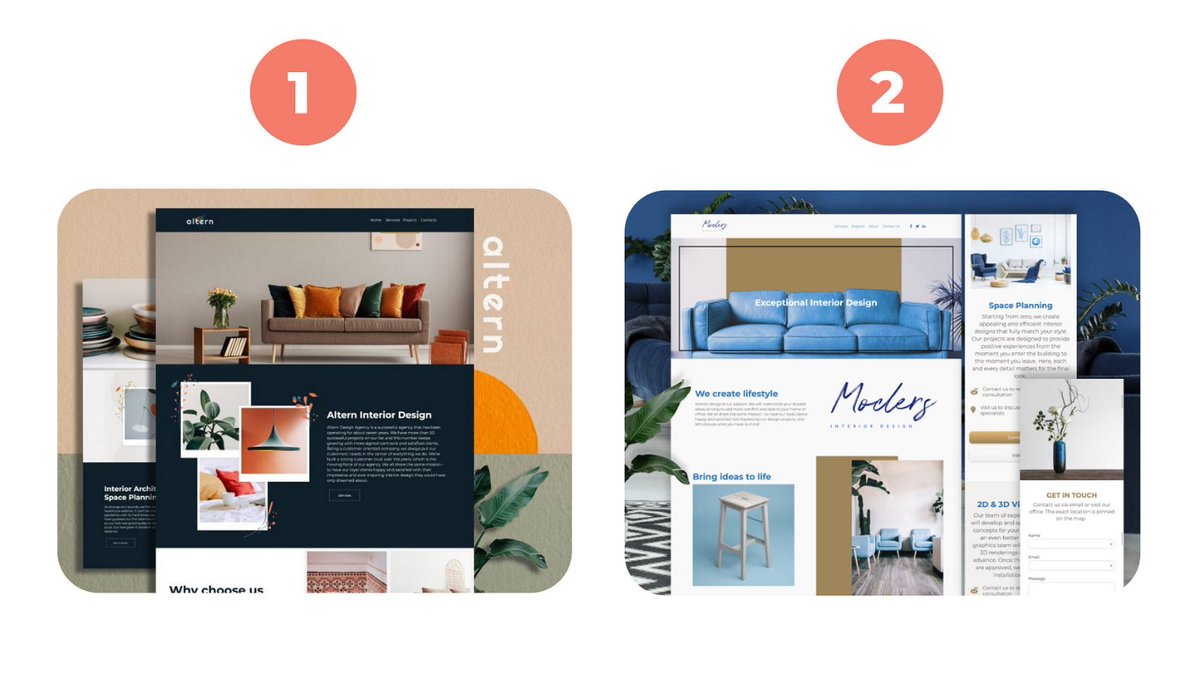 renderforestcom's tweet image. Let&apos;s imagine that &quot;Altern&quot; and &quot;Modern&quot; are interior design companies. 🤩
Here are their websites, which one do you like most and why? 🧐

#Renderforest #WebsiteBuilder