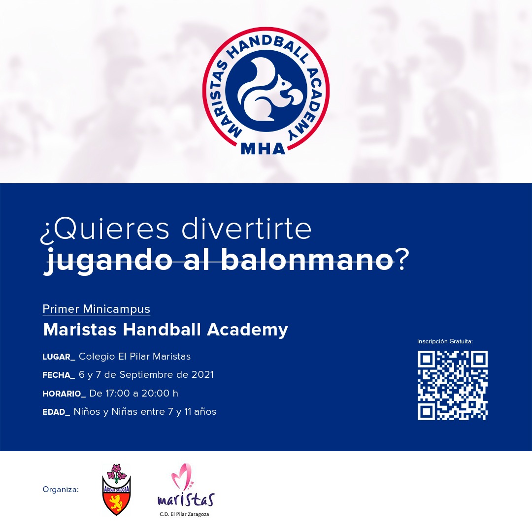🤾🏽‍♀️¡ɴᴀᴄᴇ ᴍᴀʀɪꜱᴛᴀꜱ ʜᴀɴᴅʙᴀʟʟ ᴀᴄᴀᴅᴇᴍʏ!🤾🏽‍♂️

El <a href="/cdmaristaszgz/">CD El Pilar Maristas</a> y el <a href="/BMAdemarZgz/">Club Balonmano Ademar Zaragoza</a> siguen unidos para avanzar en un mismo rumbo donde nuestros deportistas escolares serán los absolutos protagonistas.

¡Os invitamos a nuestro minicampus gratuito el 6 y 7 de septiembre!👏🏼