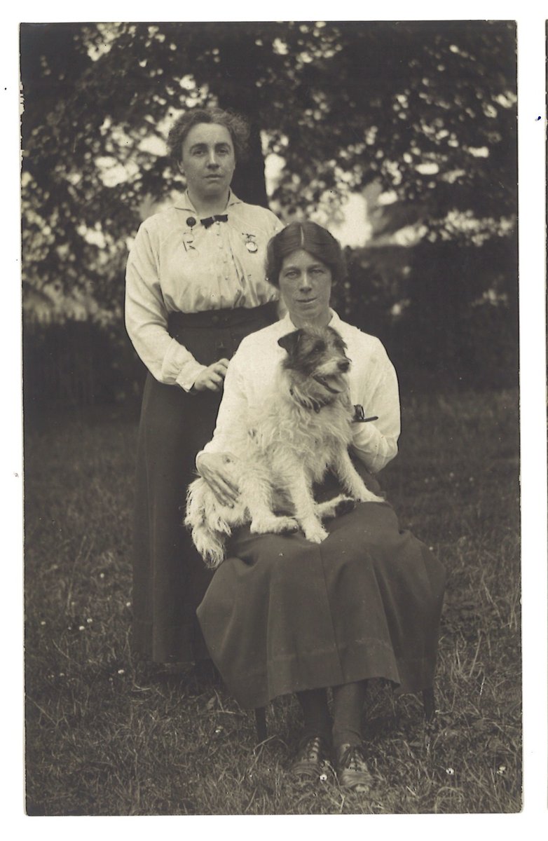 UoGArchives's tweet photo. Teachers Miss Ellaby &amp; Miss Payne with Peter.  #AveryHillCollege 1916 #dog #InternationalDogDay #exploreyourarchive @UniofGreenwich https://t.co/4dXMIRylme