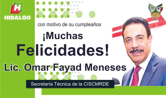 Quienes formamos parte de la ST <a href="/CISCMRDE/">ST-CISCMRDE</a> enviamos una respetuosa y gran felicitación a nuestro Gobernador <a href="/omarfayad/">Omar Fayad</a> con motivo de su cumpleaños! 
Muchas felicidades! #Hidalgo