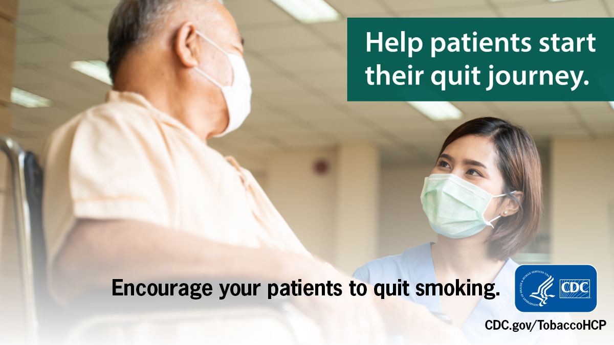 CDCTobaccoFree's tweet photo. Have patients that are ready to quit smoking? Ensure they have the right resources by encouraging them to visit https://t.co/N6zYMofnEY. https://t.co/8RtoZVVDsS