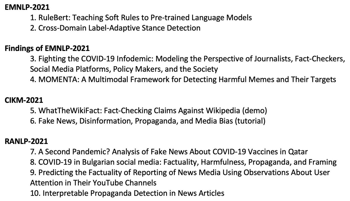 preslav_nakov's tweet photo. The ALT group at QCRI had several papers recently accepted. Congratulations to the authors! #EMNLP #CIKM #RANLP #fakenews #COVID19 https://t.co/qvLBMd37J3