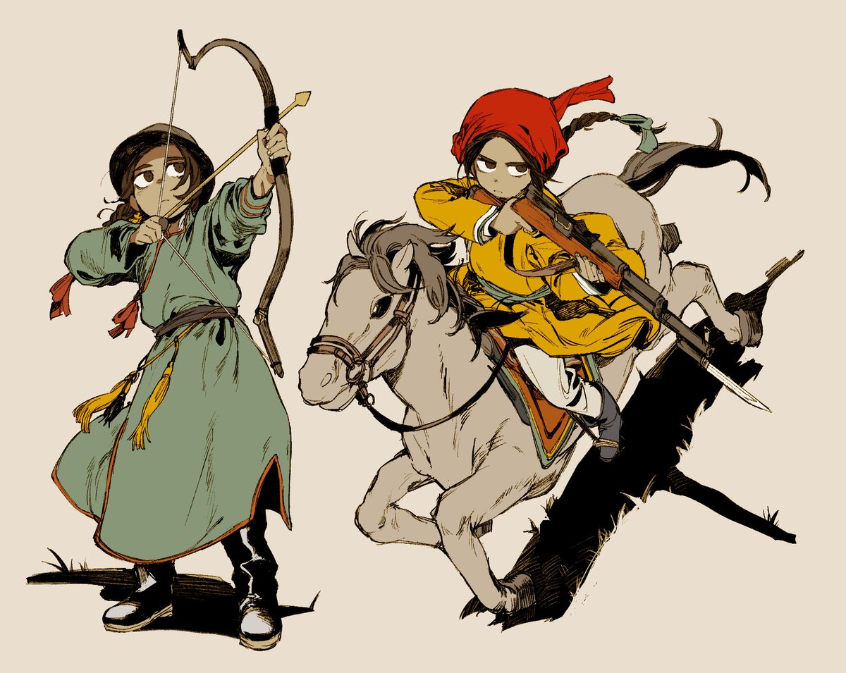 weapon aiming holding weapon holding horse bow (weapon) horseback riding  illustration images