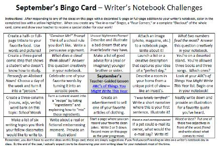 WritingFix's tweet image. If you missed using our FREE August Notebook Bingo Topic cards, our Sept. card is also yours to try with #students at no cost during #writersnotebook time in your class. Here's the link: teacherspayteachers.com/Product/Writer…  Please share with fellow teachers.