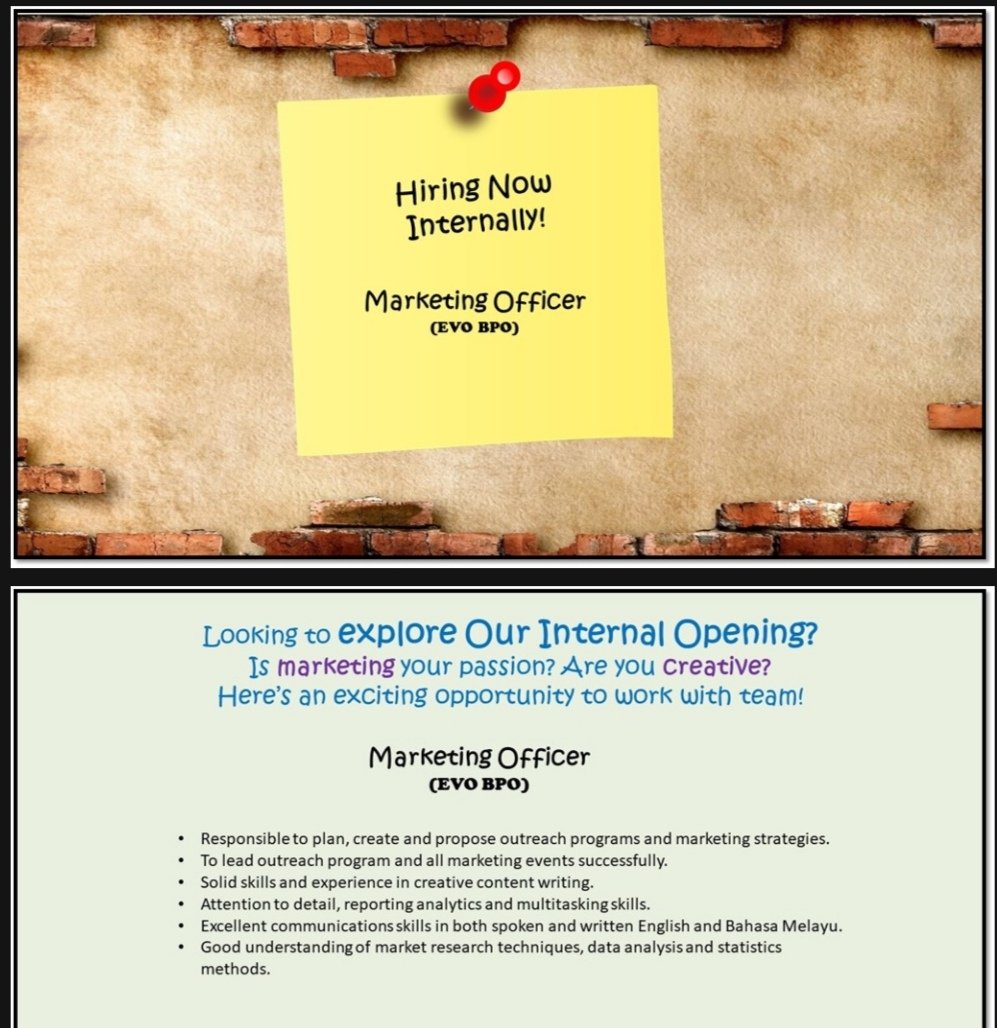 We are looking for Marketing Officer with experience 2-3 years. May send your application directly to Rabiatul_Azis@evo-asia.com
<a href="/Twt_MKHcareer/">MKH Job Career</a> <a href="/worknco/">Work&Co® #ResumeMurah</a> <a href="/MauKerjaMY/">Maukerja</a> <a href="/kerjakosongla/">Kerja Kosong La</a> <a href="/JobVacanciesMY/">JOB VACANCY M’sia</a> <a href="/Kerjacarirezeki/">JobsViral</a> <a href="/infokerjaya/">info kerjaya</a>

Help me to share and RT. Tq