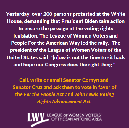 This week once again the League of Women Voters of the United States was in the forefront of defending democracy.  Let’s all take action today!