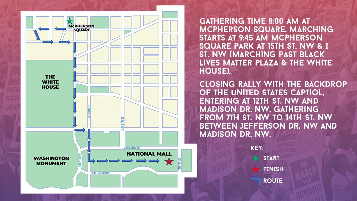It’s almost time to march. 

This Saturday, meet us at McPherson Square at 8 AM ET to get ready to start marching at 9:45 AM ET. 

We’ll march past Black Lives Matter Plaza, passing the White House and the Washington Monument.

Join us: marchonfordc.com