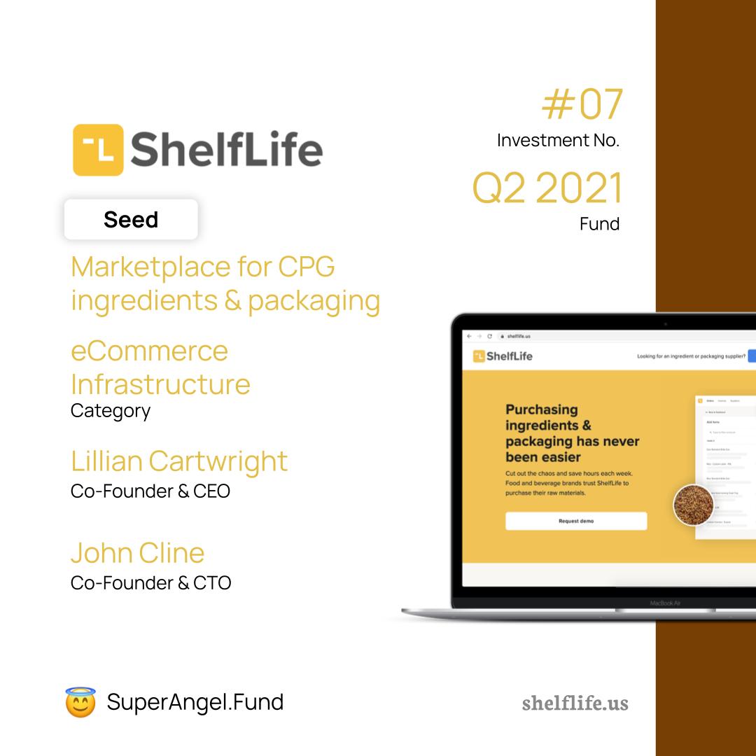 Next up, I am thrilled to share my investment in <a href="/shelflifeinc/">ShelfLife</a>, led by <a href="/LillianCartie/">Lillian Cartwright</a> <a href="/clinejj/">John Cline @clinejj@xoxo.zone</a>. ShelfLife is a marketplace for CPG ingredients + packaging, making it easy for food &amp; beverage brands to discover new suppliers, manage existing suppliers, &amp; purchase raw materials 1/3