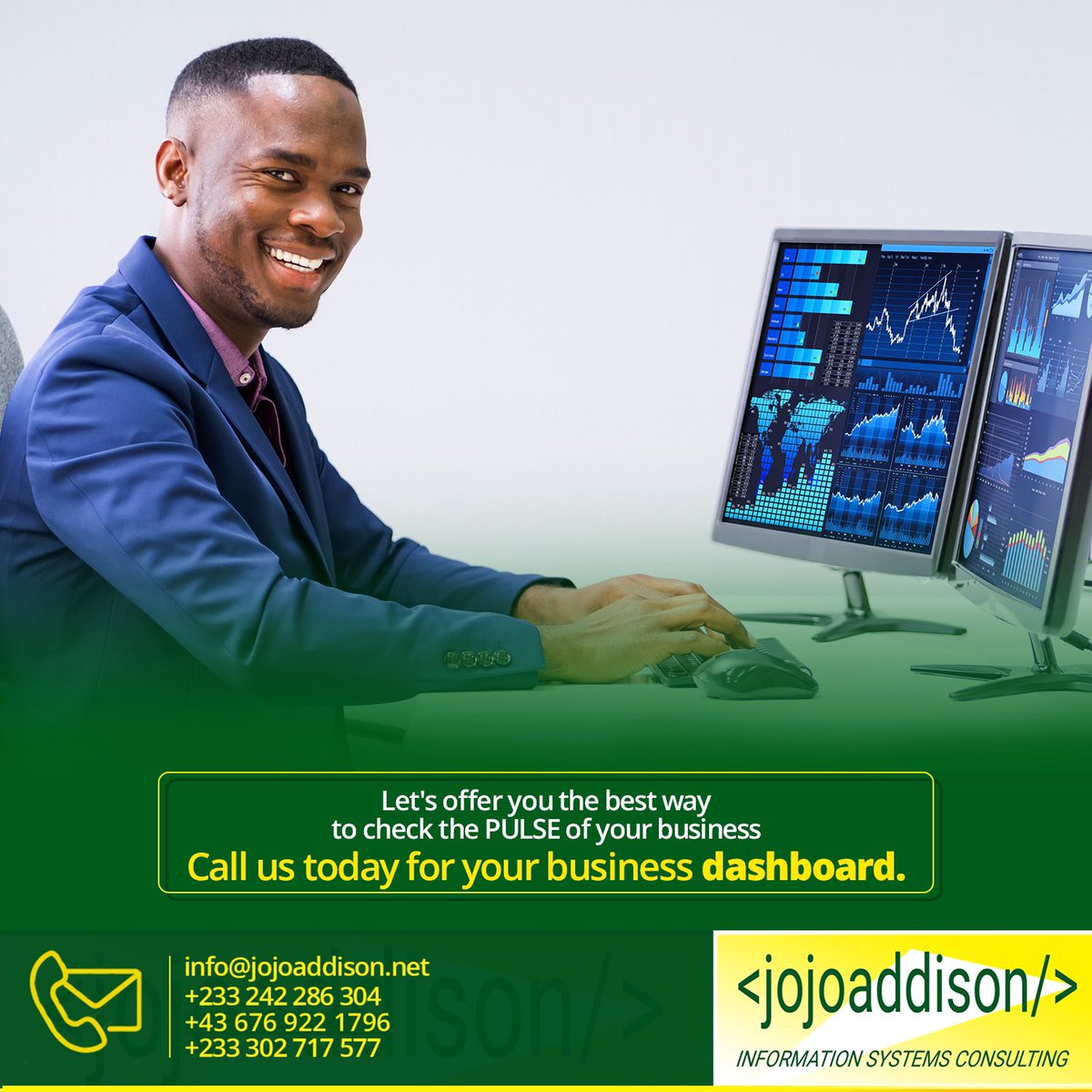 jojoaddisonk's tweet image. Run your business effectively and efficiently with a well-designed business DASHBOARD from us. Give us a call today.

#JojoAddisonInformationSystemsConsultancy
#BusinessEngineering
#SoftwareEngineering
#ITandCyberSecuirity