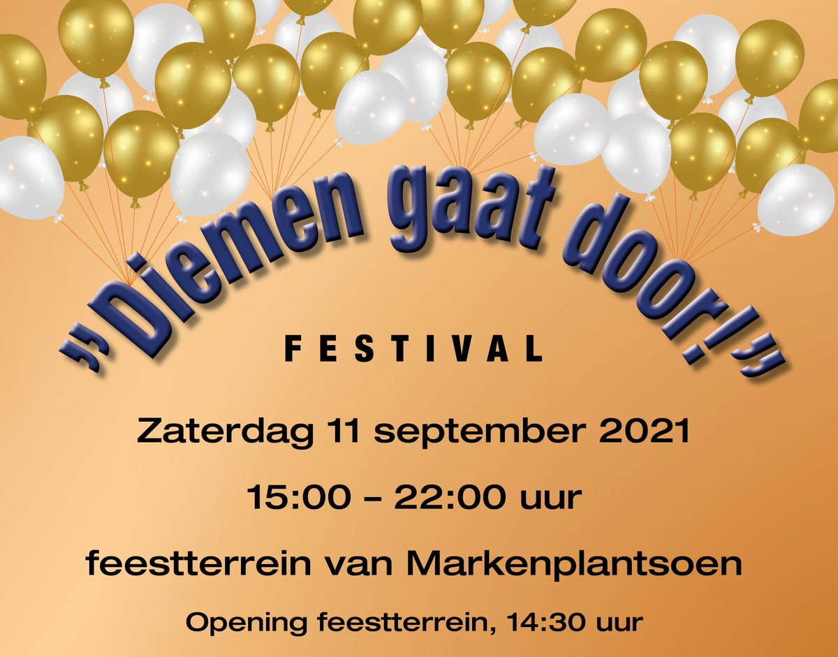 Op zaterdag 11 september vindt het eerste grote evenement sinds lange tijd plaats op het van Markenplantsoen. "Diemen Gaat Door". Uiteraard met inachtneming van alle coronaregels die gelden. Laten we er met z'n allen een gezellig feest van maken.