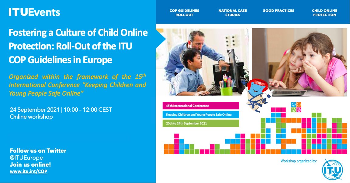 ITUEurope's tweet photo. 📣#SaveTheDate Join @ITUEurope workshop to discover experts' recommendations and stakeholders' journeys towards rolling out the #COPGuidelines and fostering a culture of #ChildOnlineProtection 
🗓️ 24 September 
🕐 10:00 CEST
Register here https://t.co/x16GFB7jgQ https://t.co/4obPq5mwW1