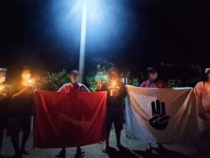 Night strike with candles lights against the terrorist military in Kanyon Kyun village, Longlone. #NoEscapeFromGenocide #WhatsHappeningInMyanmar #Aug26Coup