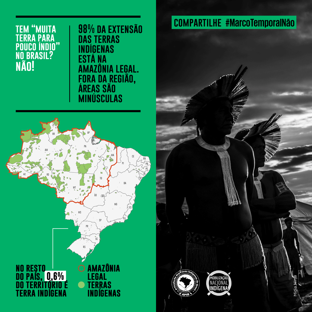 #MarcoTemporalNão
Os povos indígenas foram expulsos das terras litorâneas do Brasil.
A tese absurda do marco temporal dos ruralistas quer expulsá-los das poucas terras onde foram confinados.
Confiamos na defesa da Constituição pelo <a href="/STF_oficial/">STF</a> e na rejeição do #marcotemporal