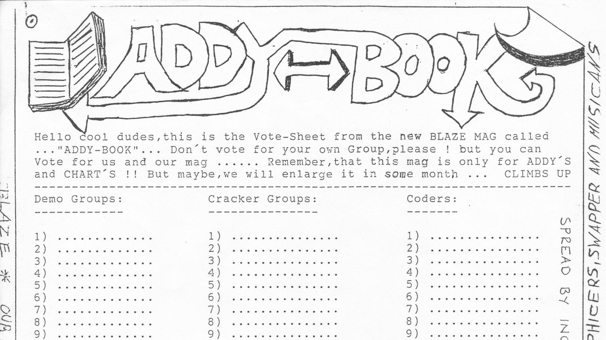 AddyBook64's tweet image. The first Vote-Sheet for the Addybook. However, we do not need this for the next issue. ;)
#C64 #C64Scene #C64AddyBook #C64SceneIntervies #C64Retweets