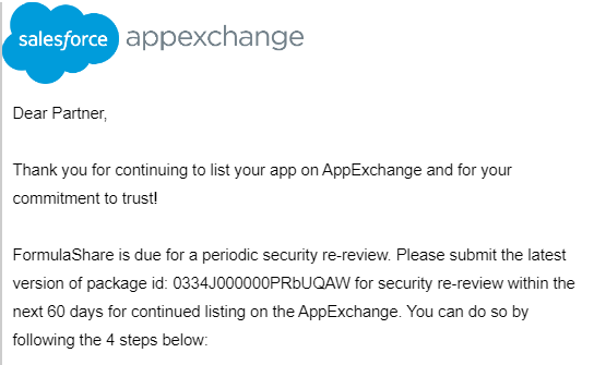 AppExchange re-review on the way🧐
FormulaShare is free but this must be a nervy process for ISVs relying on apps for income - any reassuring tips (or horror stories!?)