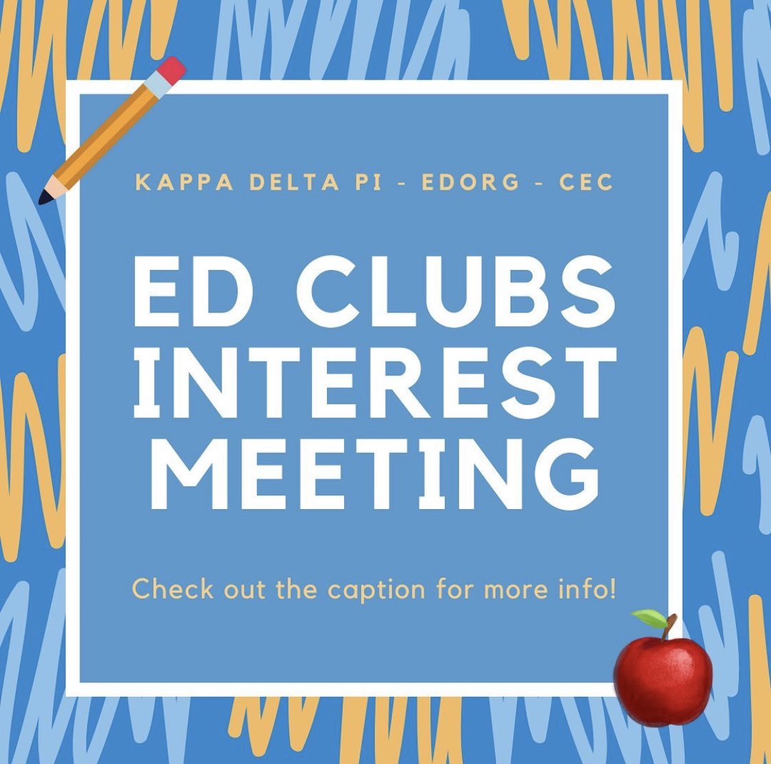 Join us in Nicarry 106 on Thursday, September 2nd at 7PM for our joint interest meeting. Find out more about each of the education department clubs. New and old members are welcome!

P.S There will be candy!