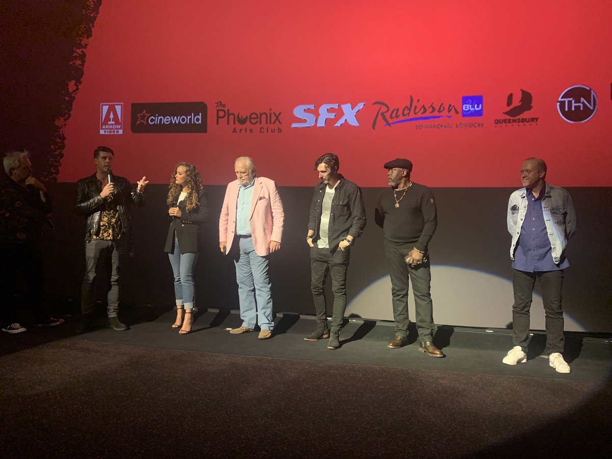 The Director of THE KINDRED @J_Patterson86 just introduced the WORLD Premiere of his film at @FrightFest along with cast members @aprilpearson @MrJamesCosmo @blakeharrison23 Robbie Gee and @steve_oram #ArrowFrightFest