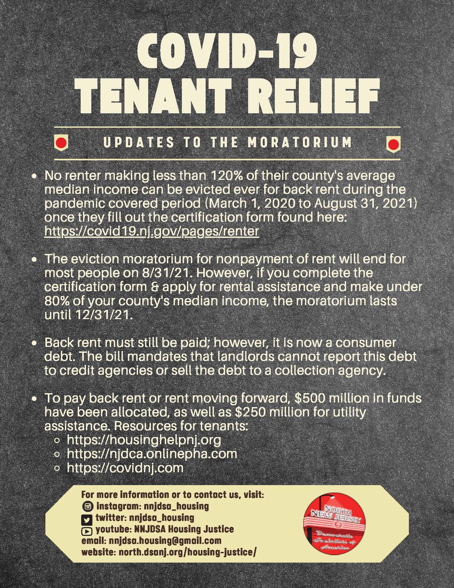 Also, #knowyourrights regarding the eviction moratorium in NJ here.