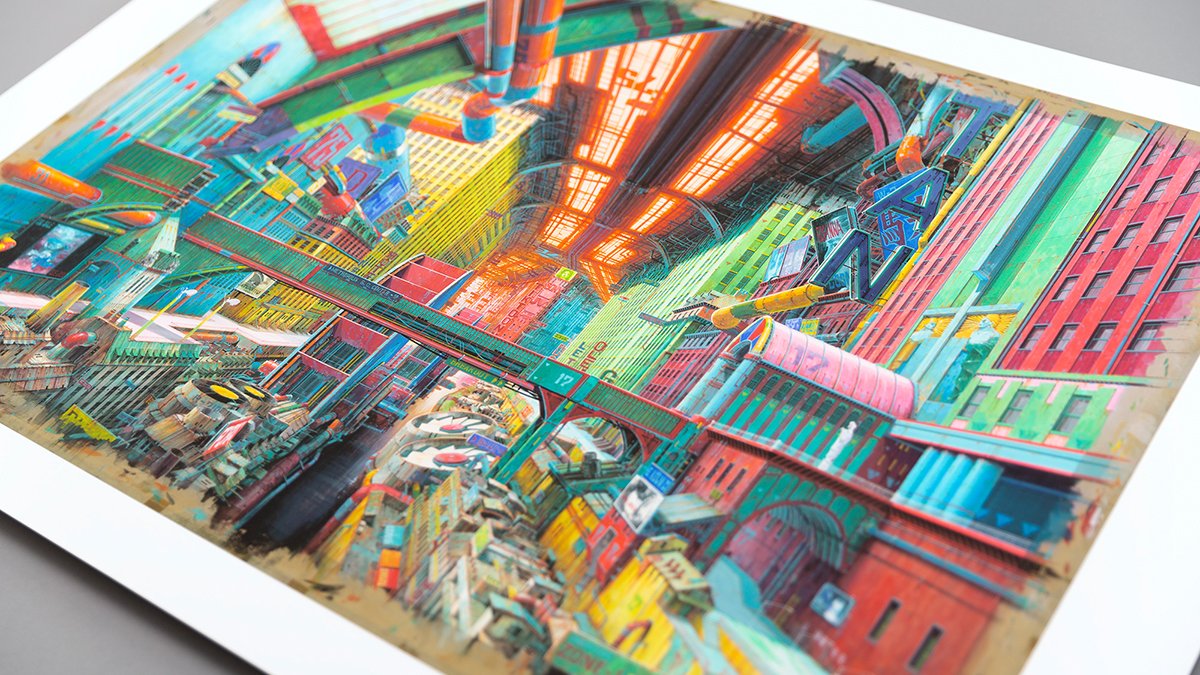 メトロポリス」（2001年）に使用した草森秀一背景画の原寸複製原画が50