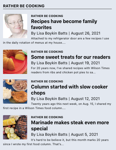 TheWilsonTimes's tweet photo. We're celebrating 20 years of Associate Editor Lisa Boykin Batts' popular food column, Rather Be Cooking. Read this week's column at https://t.co/AUbz4NGik7 and visit the Opinion homepage on https://t.co/Wssh33xjRX for an archive of previous installments https://t.co/LqT63eVjIq