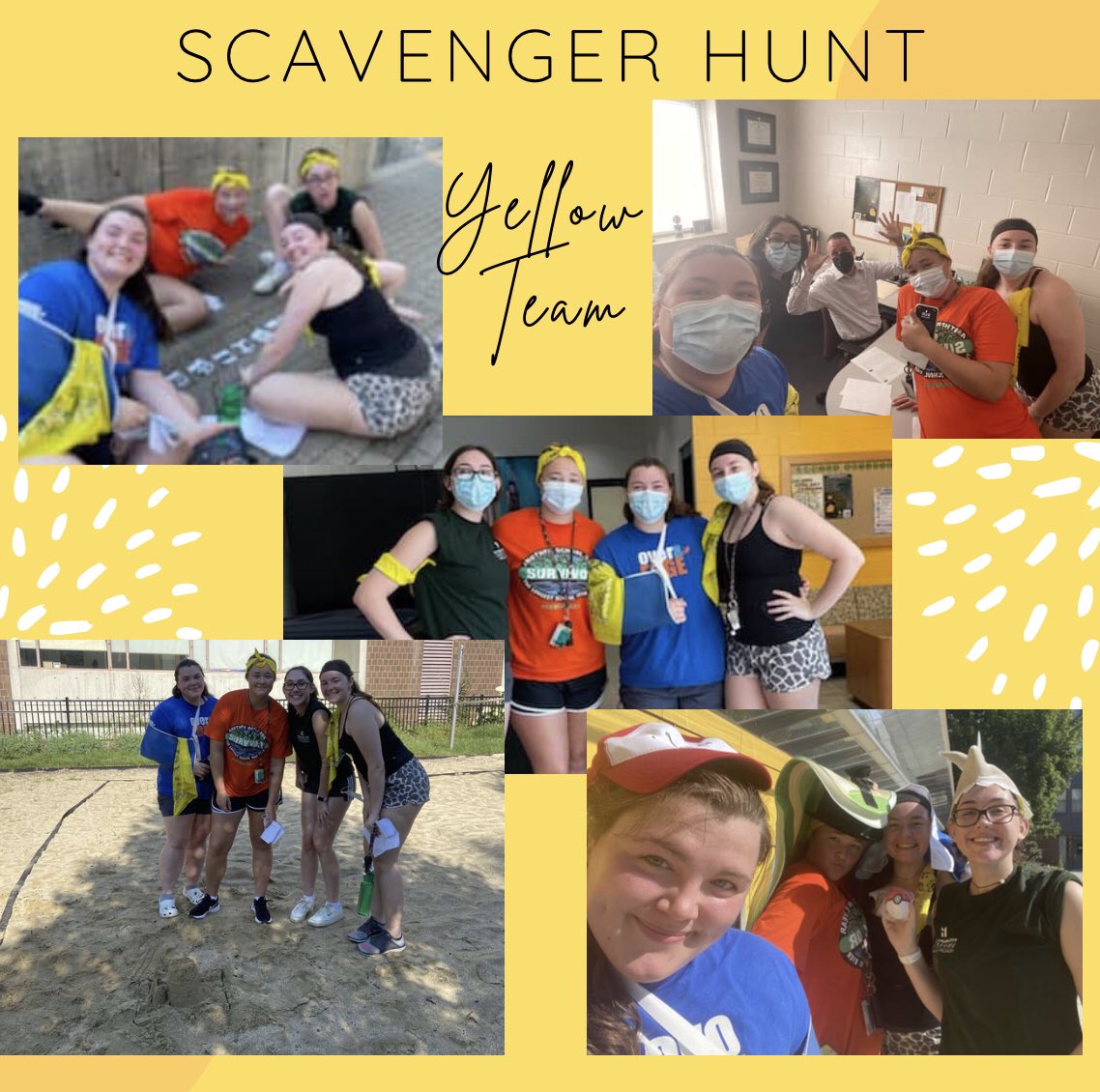 FSUFalconsWVB's tweet photo. This mornings team scavenger hunt! Yellow team came in 4th! 

#teambonding #wearefsu #feartheflock #fitchburgstate #yellowteam #scavengerhunt #practice #volleyball https://t.co/iIAQ8OfnOU