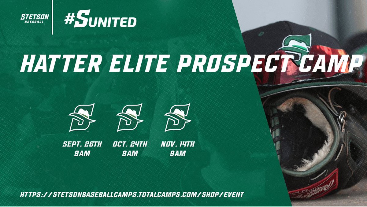 StetsonBaseball's tweet photo. We’ve officially released our next series of Hatter Elite Prospect Camps! Sign up fast spots are filling up! #FutureHatters @Steve_Trimper @dtherneau14 @Gierke12 https://t.co/IpDQF5gsEU