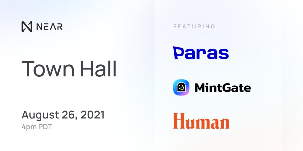 NEARProtocol's tweet photo. 📣 Final Call!
The #NEAR Town Hall is LIVE in one hour ( 4 PM PDT)!

Join us for a Town Hall packed with exciting content about the potential of Gaming and #NFTs on @NEARProtocol!

Register Now! 🔽
https://t.co/rEvtHdjAz2 https://t.co/GwP0vnhO8I