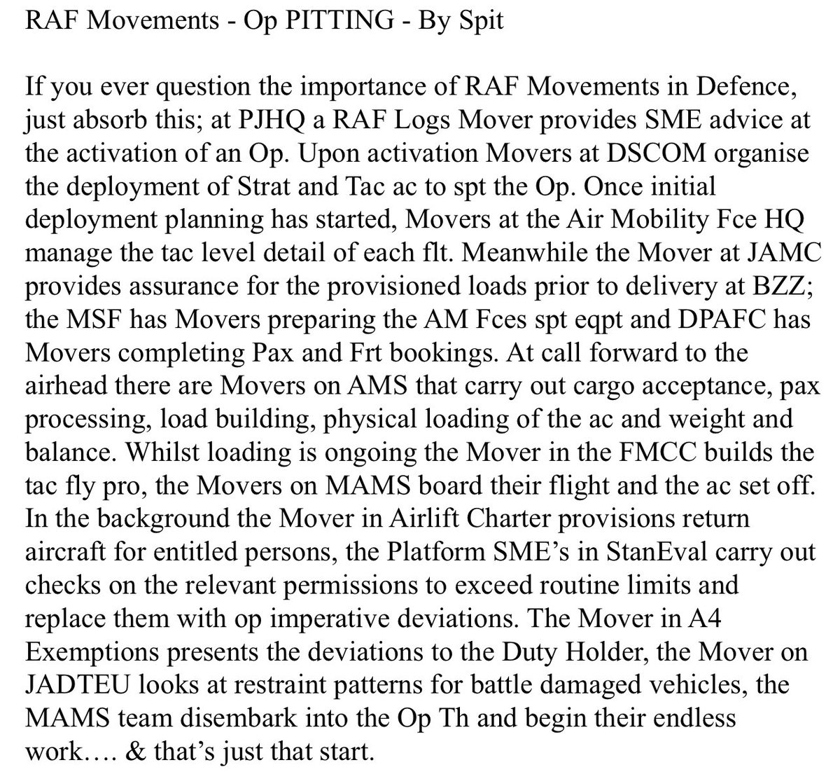 Spit968's tweet image. “Just load aircraft”! Slightly triggered by the comment and working all hours @MOD_DSCOM my mind drifted to how good @RAFMovs actually is and how misunderstood we are. @1AirMobWing @Tom_Walker_RAF @JADTEU_AP @Stevie_Joy @StnCdr_Henlow @TugWilson3 @stncdrrafwitt @RoyalAirForce
