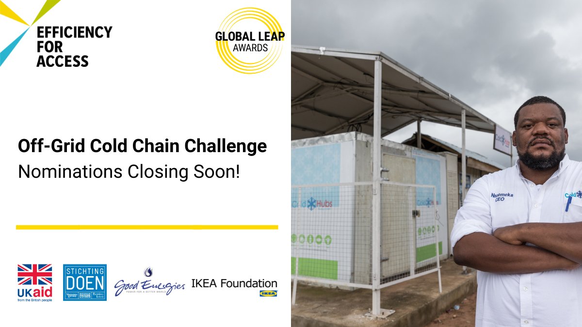 Winners and Finalists of the Global <a href="/LEAP_Awards/">Global LEAP Awards</a> #OffGrid Cold Chain Challenge will have the opportunity to find potential investors through our Investor Network platforms. Only THREE DAYS left to nominate your product! Learn more:  
efficiencyforaccess.org/off-grid-cold-…