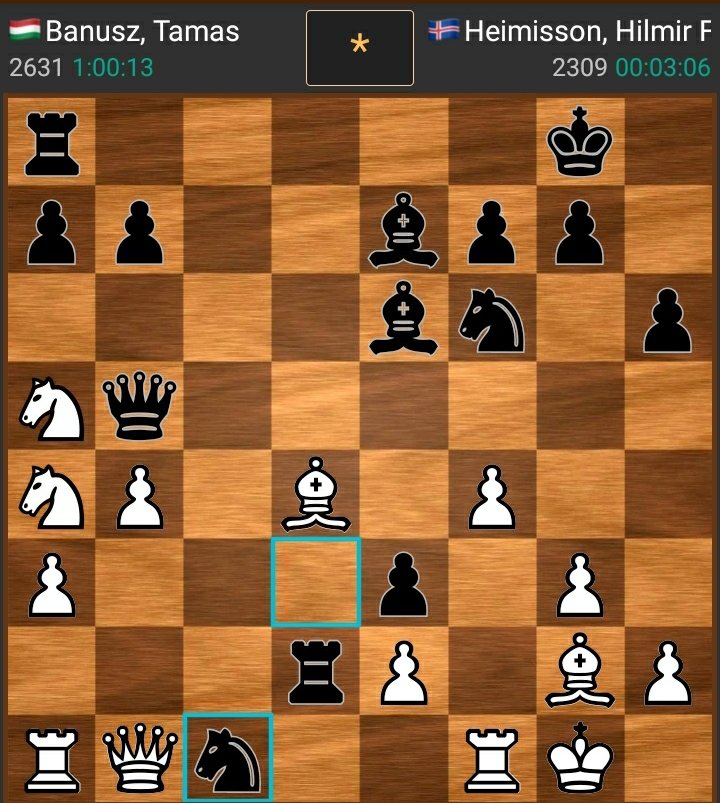 Local FM Hilmir Heimisson has Hungarian GM Tamas Banusz on the ropes with the spectacular ...Nc1! #reykjavikopen #EICC #chess