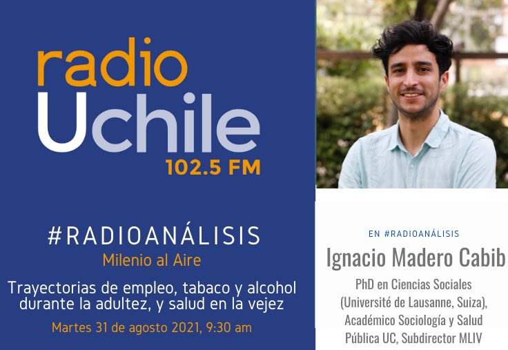 Este martes 31, cerrando agosto y los 3 años de trabajo de MLIV, nuestro subdirector y académico <a href="/ucatolica/">Universidad Católica</a>, Ignacio Madero Cabib, conversando en #RadioAnálisis de <a href="/uchileradio/">Radio Universidad de Chile</a> sobre su estudio sobre #empleo, #tabaco #alcohol y #ECV