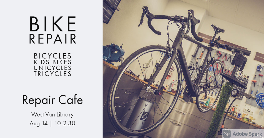 #RepairCafe returns to #WestVancouver.

Come #learn how to #fix Textile, Jewelry, Small appliances, Electronics, Bikes, Toys... anything that can be easily carried in.

10-2:30 | Aug 28 | West Van Library

Register today! bit.ly/3xvth9L

#FREE #DIY #Workshop
