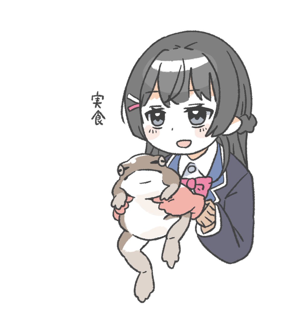 tsukino mito 1girl black hair long hair jacket white background holding animal bow  illustration images
