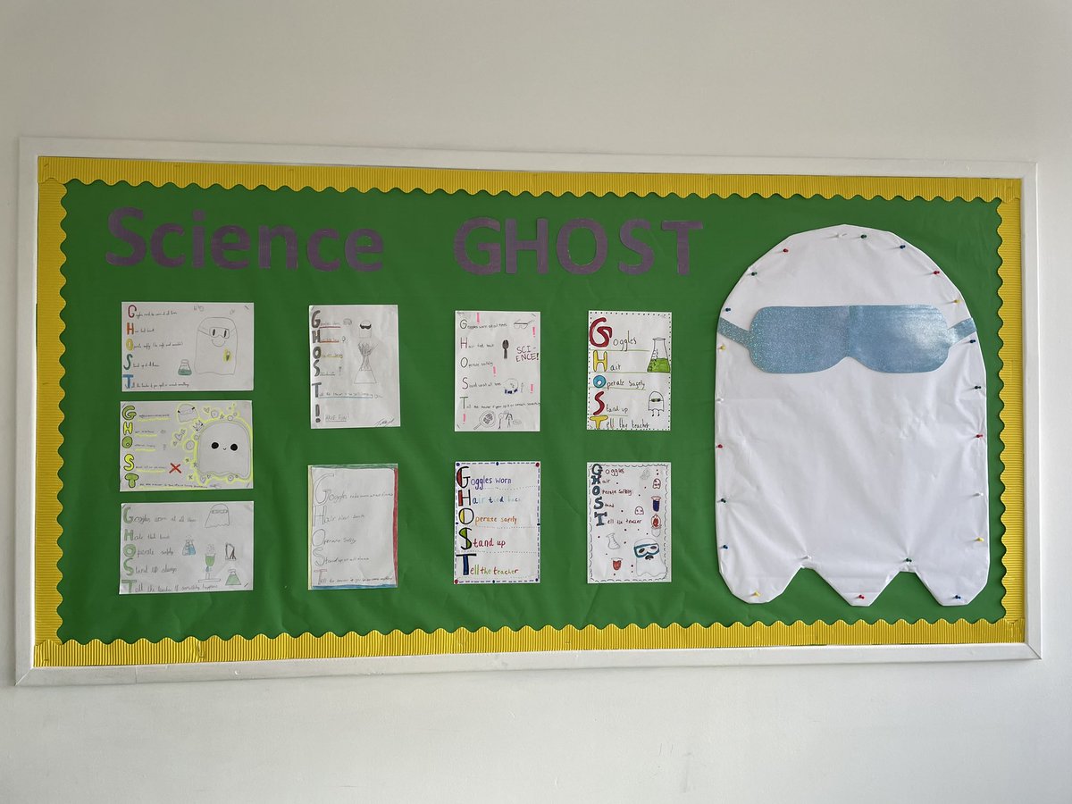 MissKRobertson1's tweet photo. The science GHOST made an appearance today to help my S1s remember the 5 main lab safety rules 🧪(credits to @MrIrwin20). It’s going to be keeping a careful eye on the pupils to make sure they’re sticking to the rules and keeping safe during practicals #RISE https://t.co/jRWWgsMsje