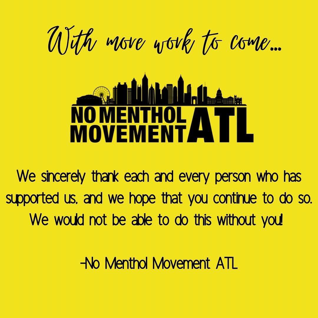nmmatl's tweet photo. We are proud to announce that the #nomentholmovementatl is 1 year old today. Thank you for your likes, shares &amp; overall support. It means the world to us 🚭 https://t.co/iNfXVc6WIT