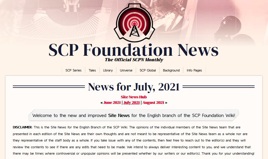 News for July, 2021 - SCP Foundation