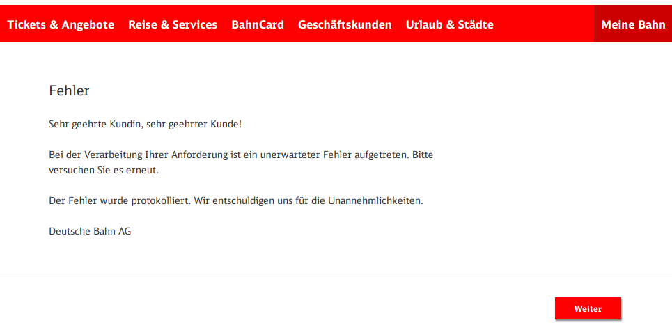 ErinaceusMinor's tweet photo. @DB_Bahn: Ich kriege immer diese Fehlermeldungen, wenn ich mich zum Ticketkauf im Onlineshop anmelden möchte. Das ist jetzt schon seit ein paar Stunden so. In den FAQ taucht dazu nichts auf: https://t.co/S7y955Wds0