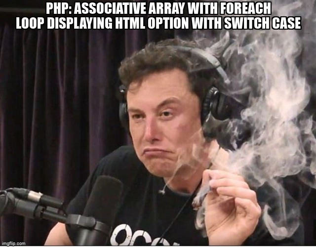 overflow_meme's tweet image. PHP: Associative Array with Foreach Loop displaying HTML option with Switch Case stackoverflow.com/questions/6894… #php #associativearray #switchstatement #option #html