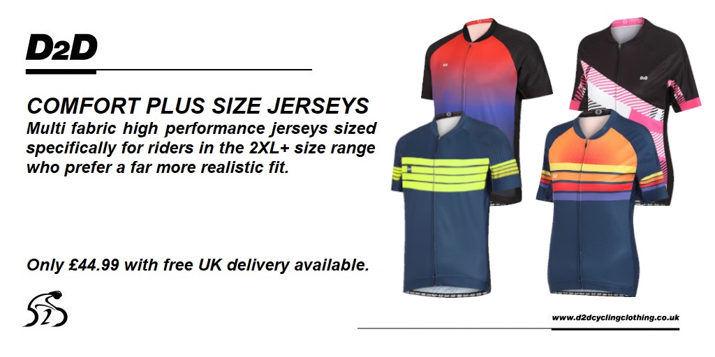 d2dcycling's tweet photo. Our new men's and ladies ‘Comfort’ range of plus size jerseys are now on sale in our eBay store as well as the website! 
Website: https://t.co/RrpZdId5gh
eBay: https://t.co/yZE49kX9jl https://t.co/1PmVpK41fa