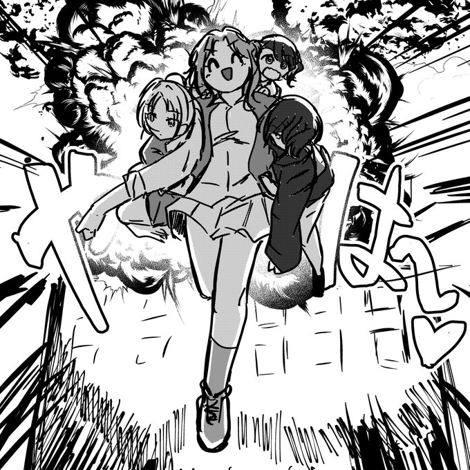 ノクチルのみんなを抱えて爆発から逃げる雛菜 