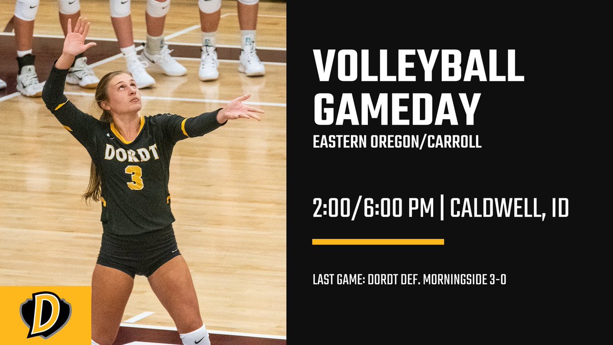 🏐 GAMEDAY

<a href="/DordtVolleyball/">Dordt Men's Volleyball</a> 🆚 Eastern Oregon &amp; Carroll
📍 Caldwell, ID
🕑 2:00 &amp; 6:00 PM
📺 portal.stretchinternet.com/yoteathletics/ (paid fee)
📊 sidearmstats.com/cofidaho/wvbal…