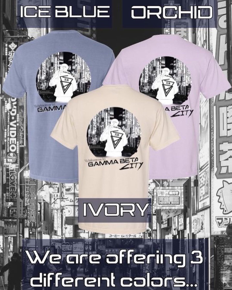 GammaBetaTTU's tweet photo. Our fall 2021 rush shirt is finally here! We present to you our “Welcome to Gamma Beta City” rush shirt!

Our rush shirt is in the Comfort Colors, and we’re offering it in 3 different colors: orchid, ivory and ice blue. Shirts are $20 each.

WELCOME TO NIGHT CITY!! 🌃🌙😈 #gb00 https://t.co/1t9vxJTCDi