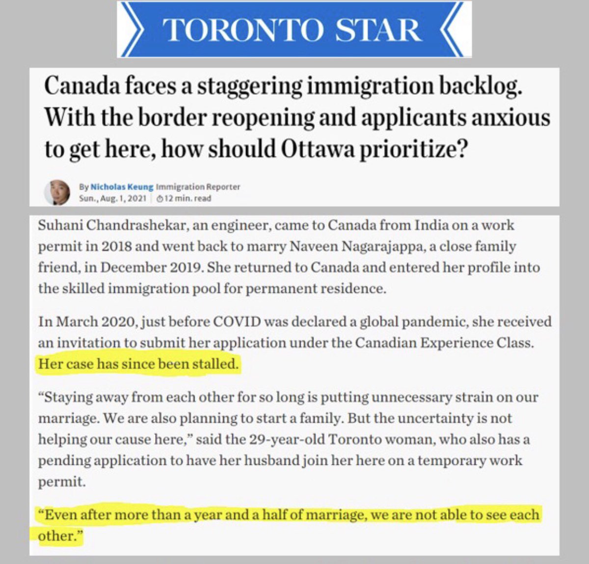 s_chandra14's tweet photo. @CitImmCanada Please help me 🙏🏻 I am alone in Toronto waiting for my spouse since 2019. 

CEC 2020 applicant with Outland dependent. https://t.co/JFsiqAJkVy