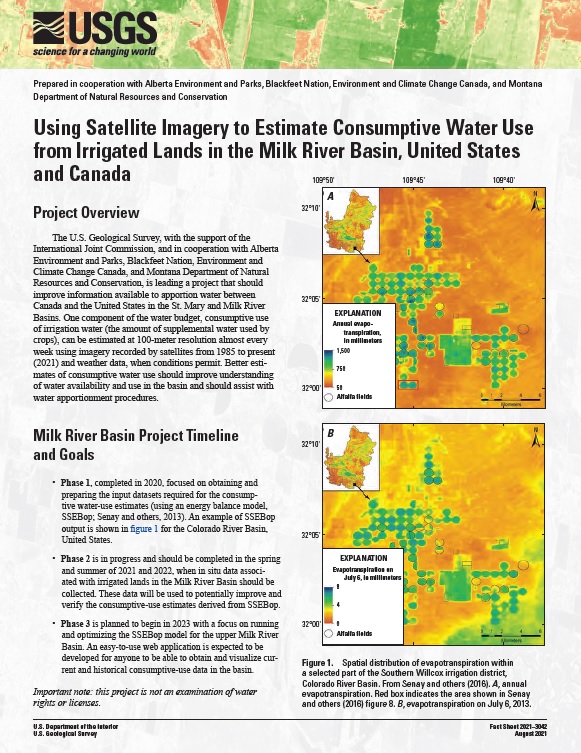 USGS_EROS's tweet photo. New @USGS , EROS fact sheet - Using satellite imagery to estimate consumptive water use from irrigated lands in the Milk River Basin, United States and Canada
Get it here: https://t.co/JBjBklTspX https://t.co/MMoyFcoW8Q