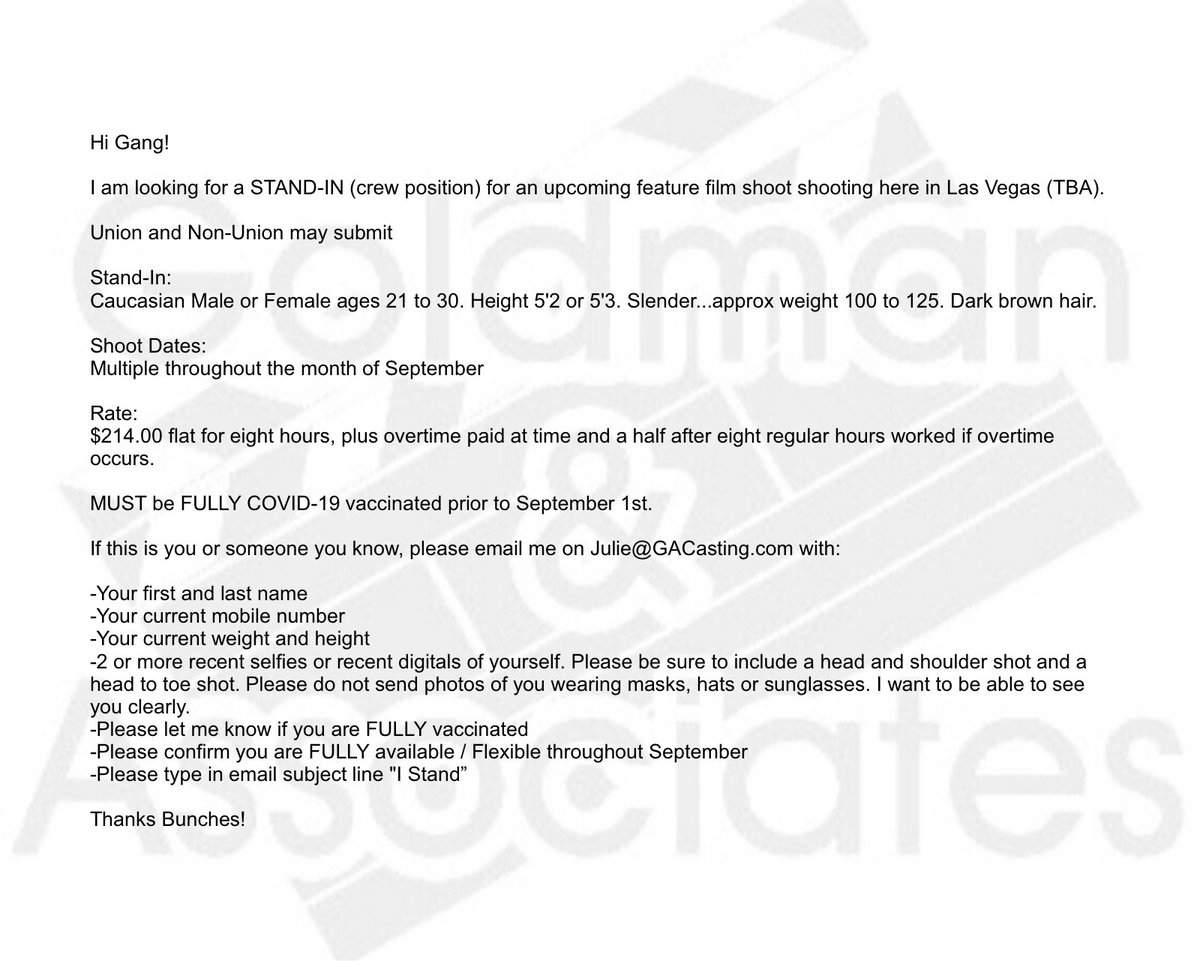 GACasting's tweet image. Looking for a Caucasian Male or Female Stand-In….