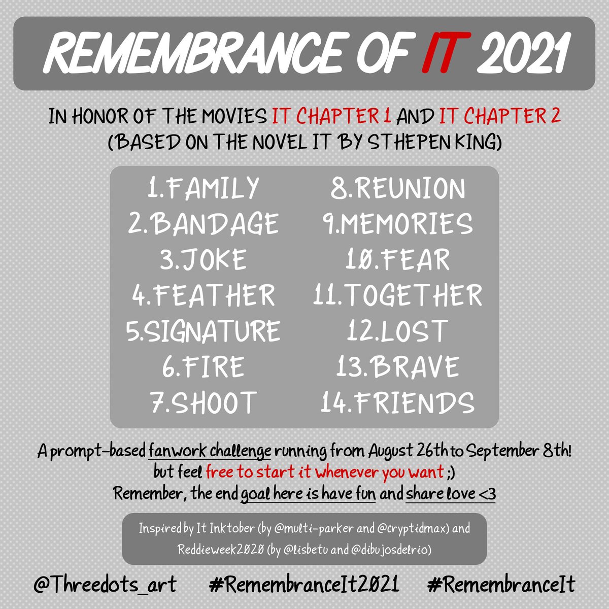 By chance today I ended up remembering that TODAY is the anniversary of the premiere of #itchapter2 and I wanted to do a small tribute with this proposal by and for fans :) #RemembranceIt2021 
❤️Feel free to spread the word, share this post or repost it!❤️